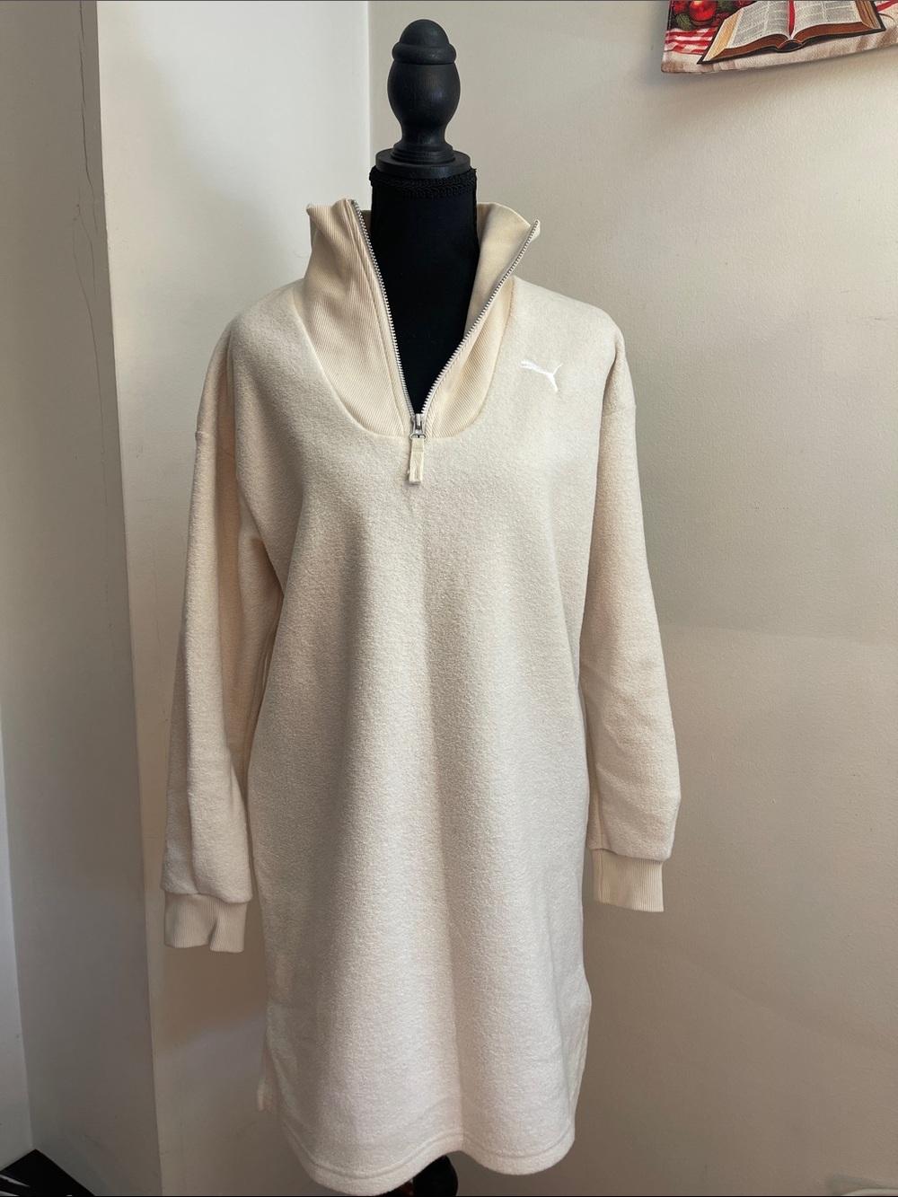 Puma Off-White Half-Zip Fleece Sweater Dress